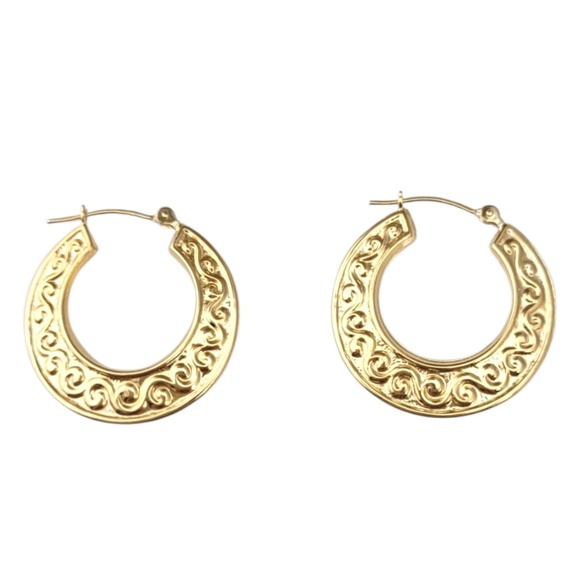 14K Yellow Gold Hinged Scrolling Hoop Earrings #21702